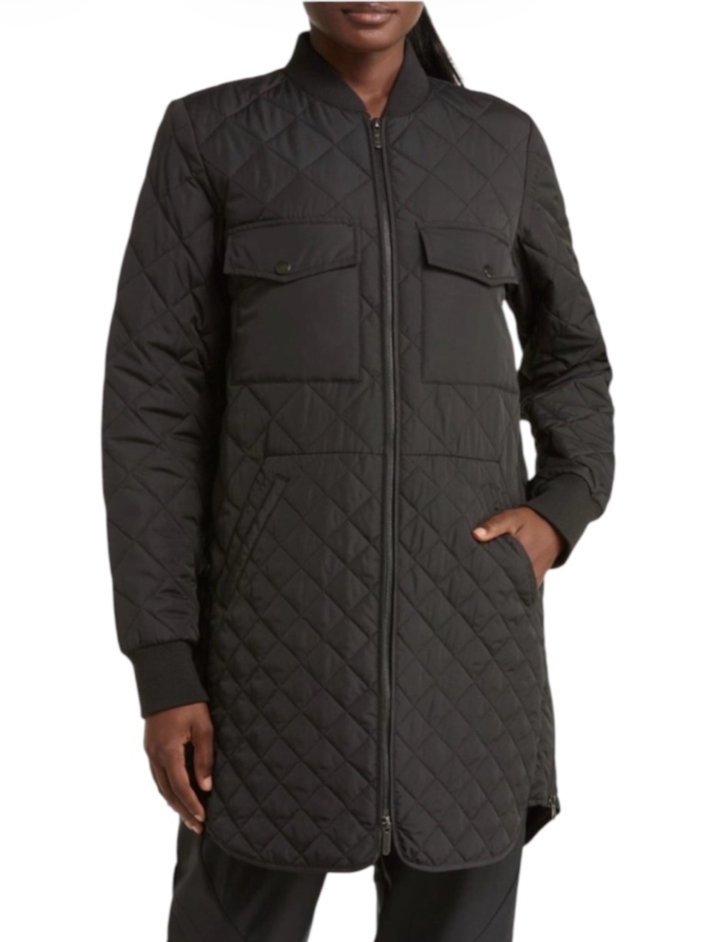 NWOT Zella Black Longline Quilted Puffer Bomber Jacket Plus Size 2X